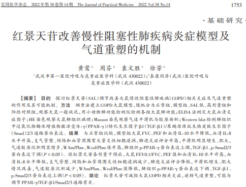 紅景天苷改善慢性阻塞性肺疾病炎癥模型及氣道重塑的機制